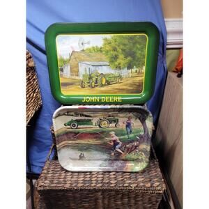 John Deere Trays Vtg. Turtle Trouble Barnyard Chores Set Of 2